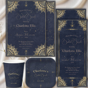 Navy Celestial Sun and Moon Bridal Shower Brunch Invitation