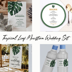 Tropical Palm Leaf Monstera Wedding program  Hand Fan