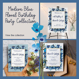 Modern Blue Floral Birthday Party  Paper Plates