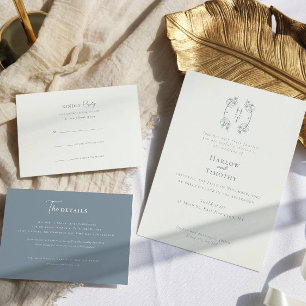 Elegant Photo Collage Dusty Blue Wedding Thank You Card