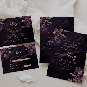 Elegant Purple Rose Gold Floral Wedding Invitation