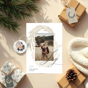Elegant Winter Garland Monogram Wreath Arch Photo Foil Holiday Postcard