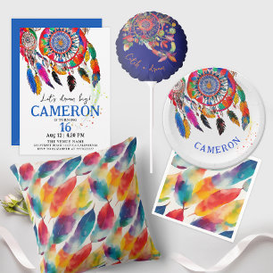 Boho Chic Colorful Dream Catcher Bday Watercolor Invitation