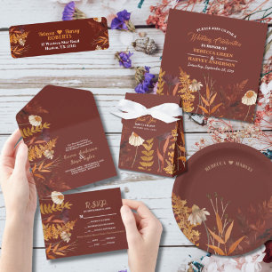 Boho Wildflower Terracotta Autumn Fall Wedding Paper Plates
