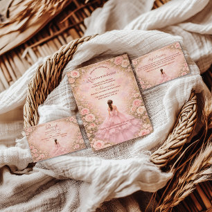 Blush Rose Garden Quinceañera Save The Date