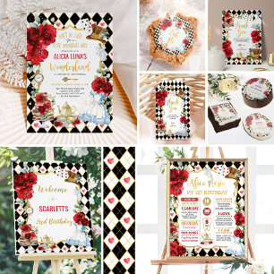 Alice in Onederland Red Roses 1st Birthday Tea Invitation