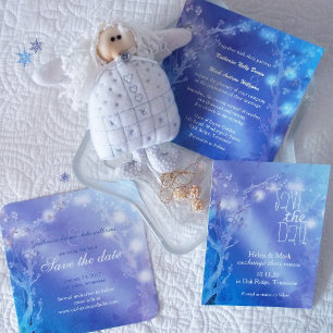 Heavenly Forest Shimmering Blue Wedding Invitation