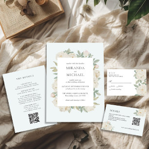 CHIC WHITE ROSES FLOWERS Spring SCHEDULE OF EVENTS Invitation