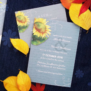 Grayed Jade Yellow Sunflower Wedding Invitation