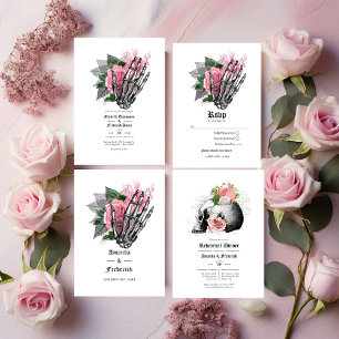 Pink Floral Gothic Wedding QR Code Invitation