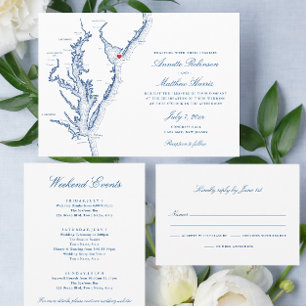 Cape May New Jersey Wedding Navy and Gold  Foil Invitation