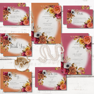 Vintage Floral Rust & Fuchsia Wedding Save The Date