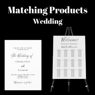 White modern script 8 tables wedding seating chart foam board