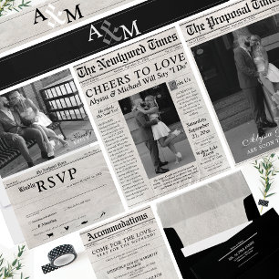 Newspaper Style Photo Wedding Invitation RSVP Card