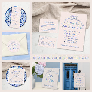Something Blue Hand Drawn Bow Bridal Shower Invitation