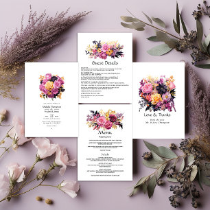 Pink, Purple, Black, and Gold Floral Guest Details Menu