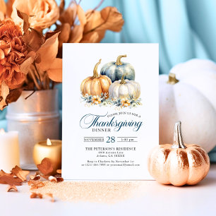 Happy Thanksgiving Blue Orange Gold Pumpkins Paper Plates