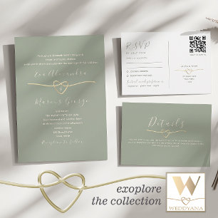 Sage Green Wedding Place Card with Heart