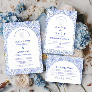 Vintage Delft Porcelain Style Wedding Invitation