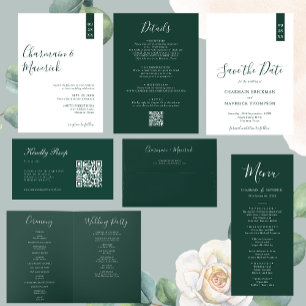 Elegant Emerald Green RSVP QR Code Wedding Enclosure Card