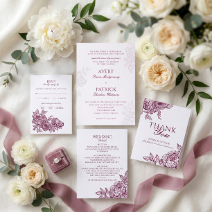Elegant Luxury Hand Drawn Botanical Floral Wedding Letterpress Invitation