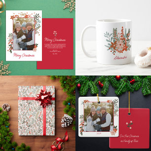 Scandinavian Winter Floral and Berry Holiday  Small Christmas Stocking