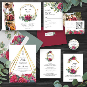 Red Roses and Eucalyptus Greenery Wedding Envelope