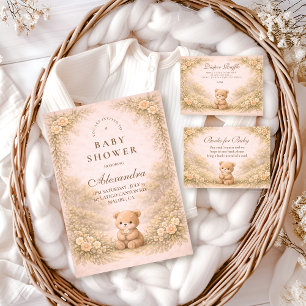 Vintage Woodland Teddy Garden Baby Shower Invitation