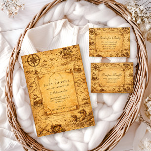 Vintage Pirate Treasure Map Baby Shower Invitation