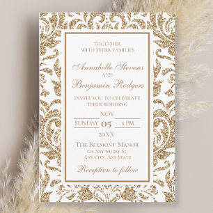 Elegant White and Gold Faux Glitter Wedding Hand Fan