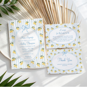 Main Squeeze Lemon Blue Bow Italian Bridal Shower Invitation