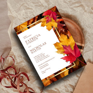 Elegant Gold Frame & Rustic Autumn Charm Wedding   All In One Invitation