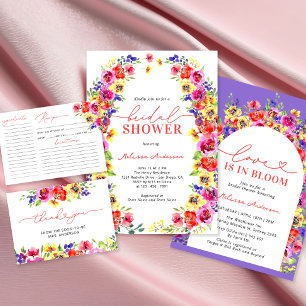 Watercolor Bright Floral Bridal Shower Recipe Card