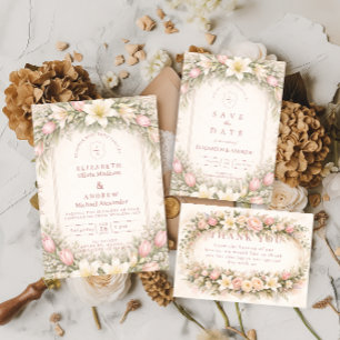Blush Tulip And Lily Garden Wedding Thank You Card