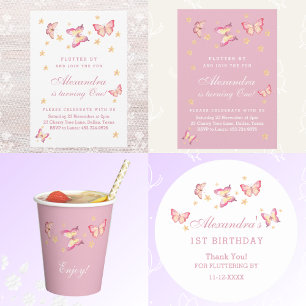 1st Birthday Girl Pink Butterfly Party Balloon