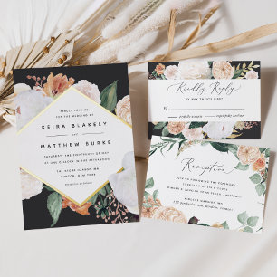 Boho Blooms   Modern Geometric Floral Wedding Foil Invitation