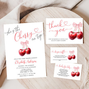 Chic Cherry on Top Coquette Baby Shower Invitation