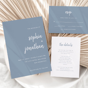 Modern Minimalist Script Dusty Blue   Wedding Invitation