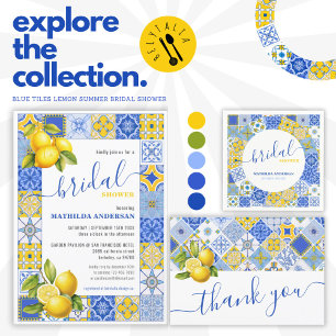 Italian Blue Tiles Lemon Summer Bridal Shower  Thank You Card