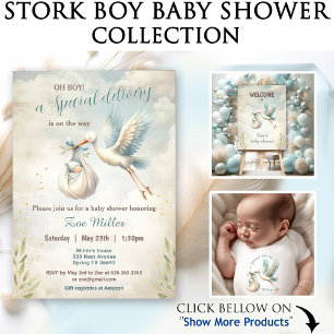 Special Delivery Vintage Stork Boy Baby Shower Paper Plates