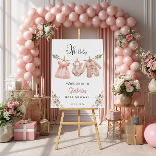 Oh Baby Pink Floral Baby Shower  Paper Plates