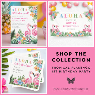 Tropical Flamingo Aloha Girl 1st Birthday Welcome Banner