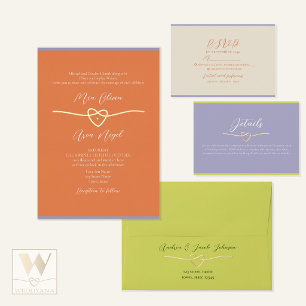 Bold Citrus Orange Purple Wedding All In One Invitation