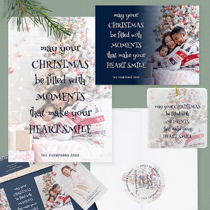 Cozy Festive Quote Photo Overlay Navy Christmas Foil Holiday Postcard