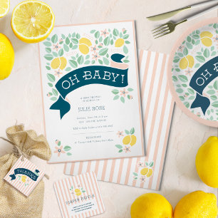 Lemon Yellow and Pink Stripes Cute Baby Shower Favor Tags