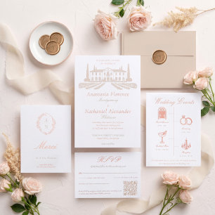 Elegant Luxury Hand Drawn Wedding Monogram Crest Letterpress Invitation