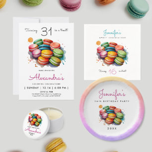Cute Colorful French Macaron Cookies Watercolor Paper Plates