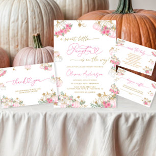 Little Pumpkin Pink Floral Girl Baby Shower Invitation