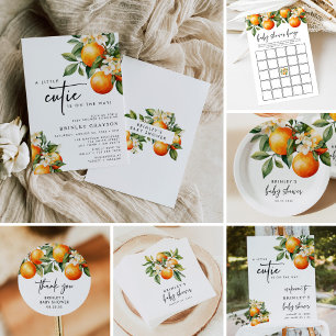 Little Cutie Baby Shower Bingo Citrus Orange 