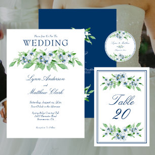 Elegant Navy and White Floral Wedding Invitation